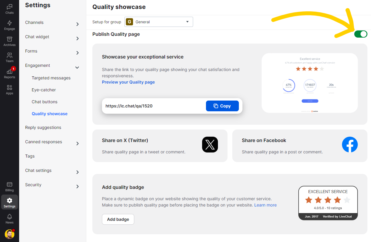 Publish quality page toggle
